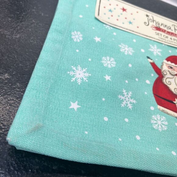 Johanna Parker Mint Green Santa Claus Christmas Cotton PLACEMATS Set of 4 New - Picture 4 of 10
